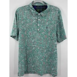 William Murray Polo Shirt Medium Green Performance AOP‎ Golf Martini Cocktails